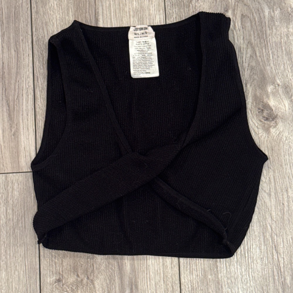 Cotton On Black Ribbed Crossover Crop Top M L G